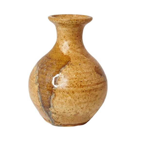 Vintage Art Pottery Vase Yellow Brown Drip Glaze Ceramic Bud Vase Boho Signed - Picture 2 of 8